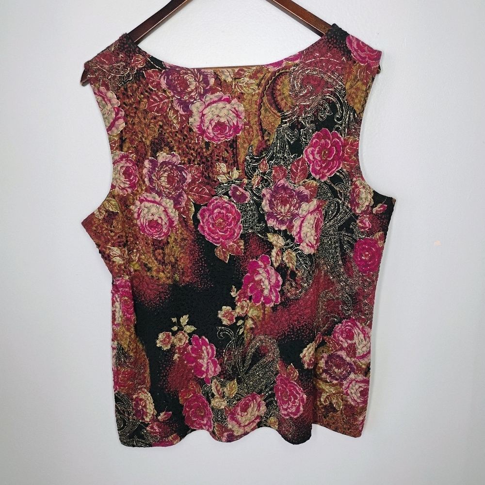 White Stag Y2K Floral Metallic Tank Top Womens XL Black Pink‎ Gold Whimsigoth - Picture 3 of 9